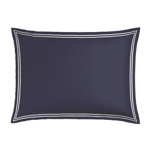 Paris - Set De 2 Taies D'Oreiller - Satin De Coton - Blanc / Bleu Foncé