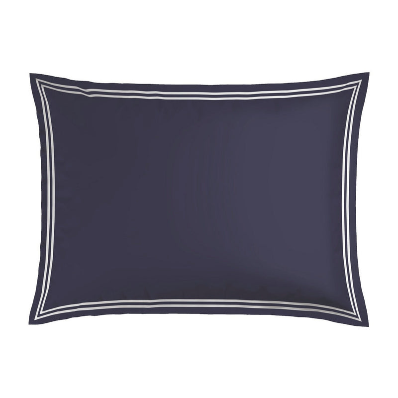 Paris - Set De 2 Taies D'Oreiller - Satin De Coton - Blanc / Bleu Foncé