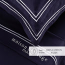 Paris - Ensemble De Draps - Satin De Coton - Blanc / Bleu Foncé