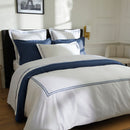 Paris - Set De 2 Taies D'Oreiller - Satin De Coton - Bleu Foncé / Blanc