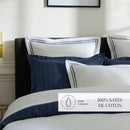 Paris - Set De 2 Taies D'Oreiller - Satin De Coton - Bleu Foncé / Blanc