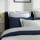 Paris - Set De 2 Taies D'Oreiller - Satin De Coton - Bleu Foncé / Blanc