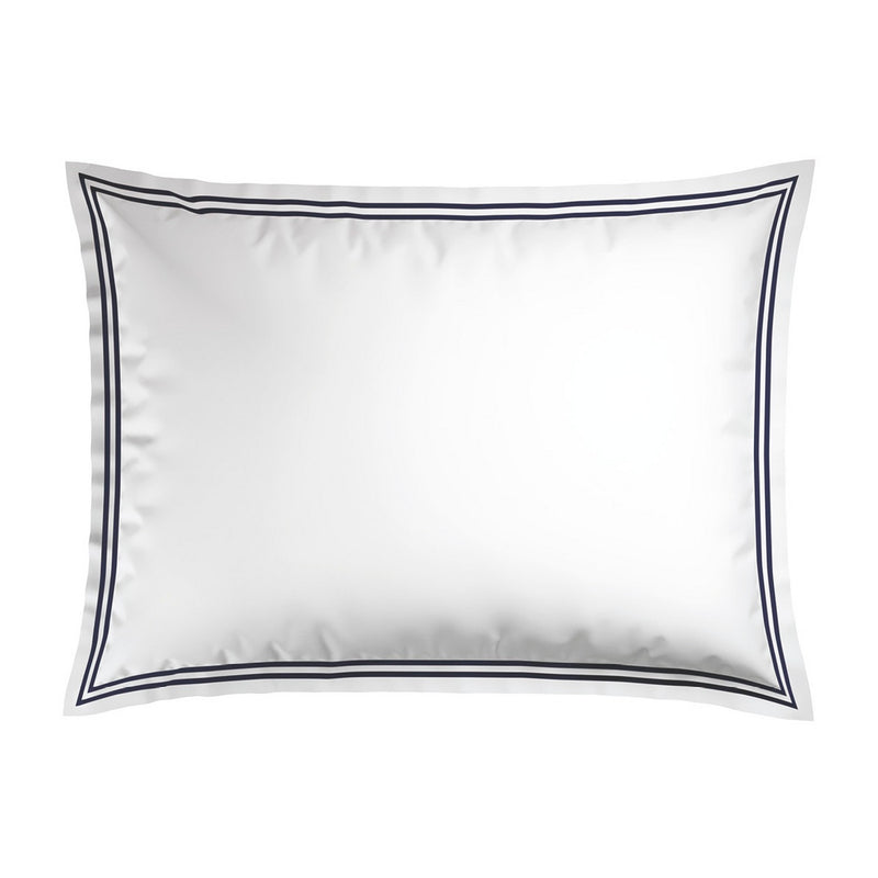 Paris - Set De 2 Taies D'Oreiller - Satin De Coton - Bleu Foncé / Blanc