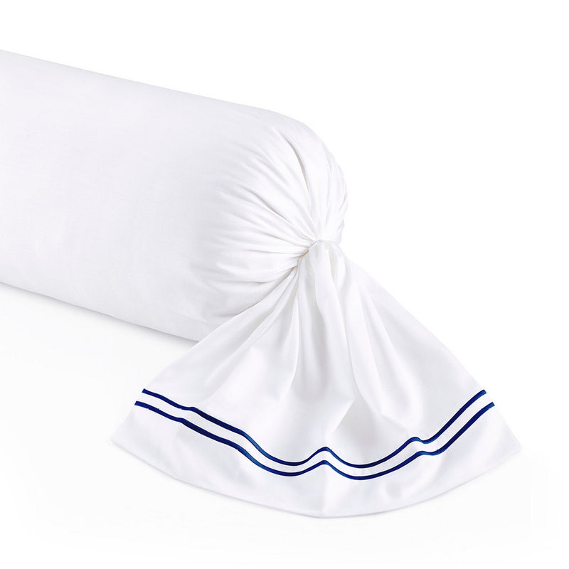 Paris - Taie De Traversin - Satin De Coton - Bleu Foncé / Blanc