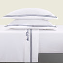 Paris - Ensemble De Draps - Satin De Coton - Bleu Foncé / Blanc