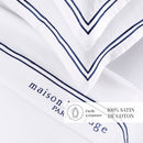 Paris - Ensemble De Draps - Satin De Coton - Bleu Foncé / Blanc