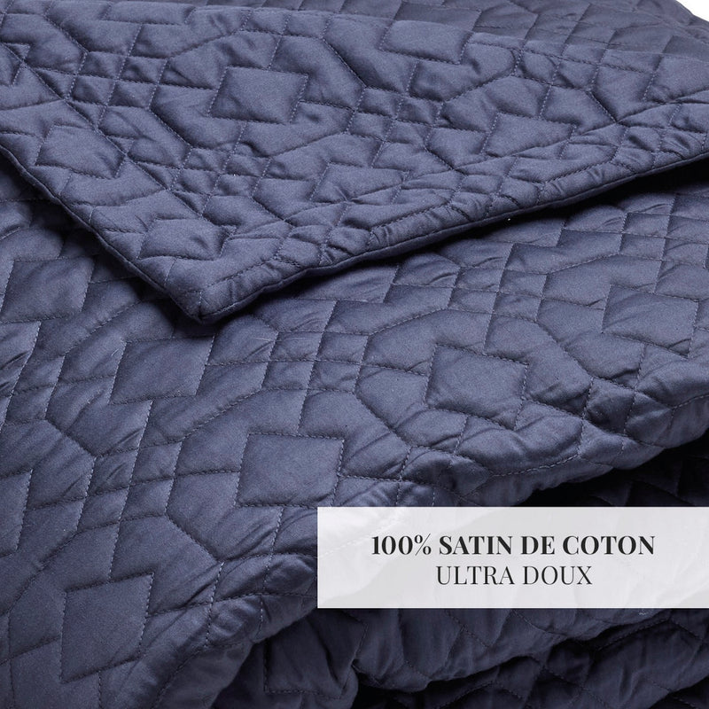 Alexandre - Couvre-Lit - Satin De Coton - Bleu Foncé