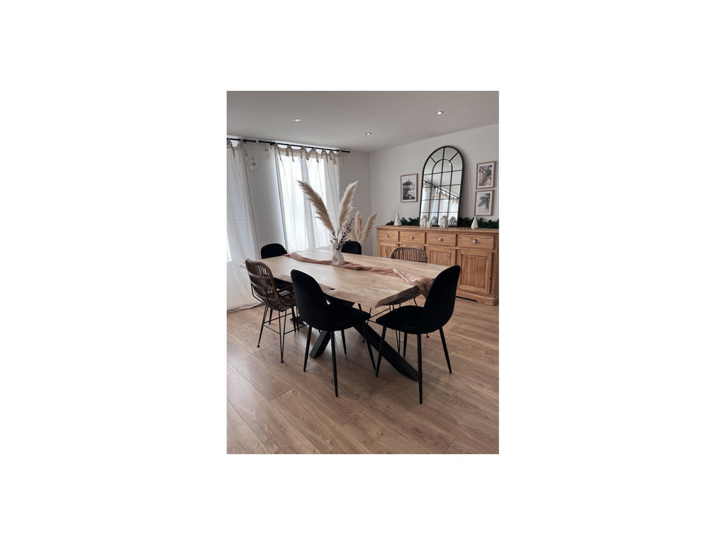 Twist Dining Table - Solid Acacia Wood and Black Metal Legs