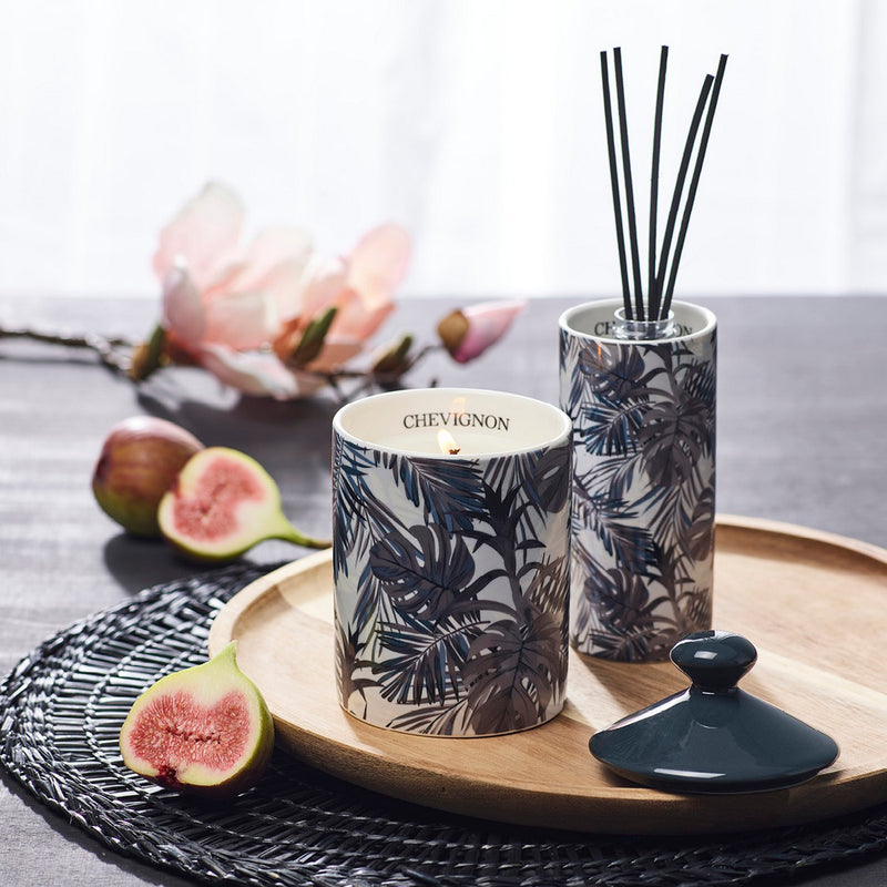 Bougie Parfumée En Pot De Porcelaine Jungle - Bleu - Figuier