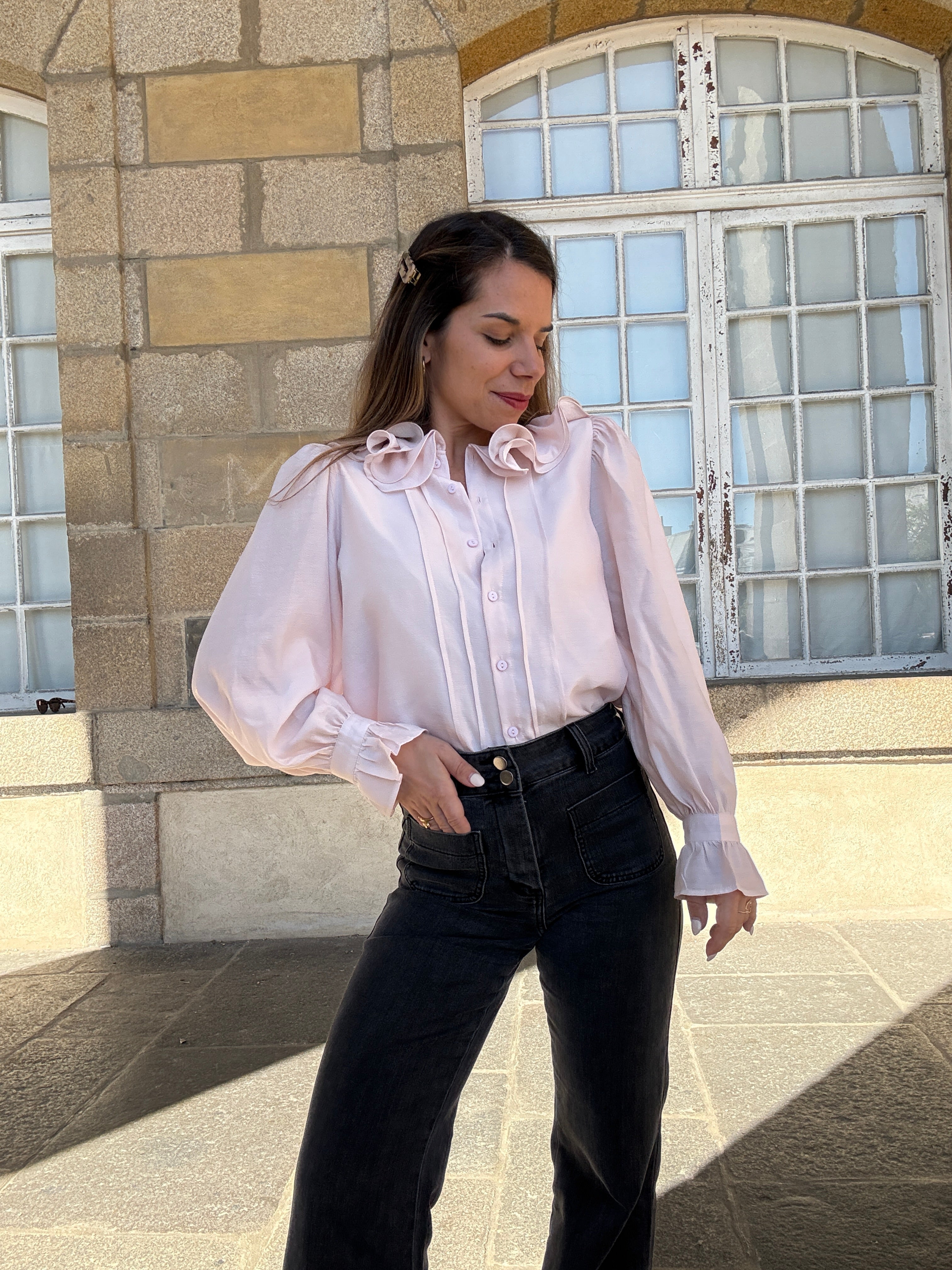 Blusa marrón rosa suave