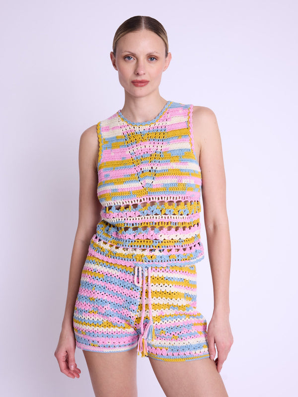 Berenice - Crochet Round Neck Vest Top - Blue-Indigo