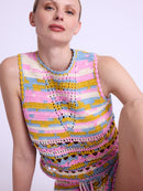 Debardeur Col Rd Crochet - Blue-Indigo