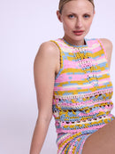 Debardeur Col Rd Crochet - Blue-Indigo