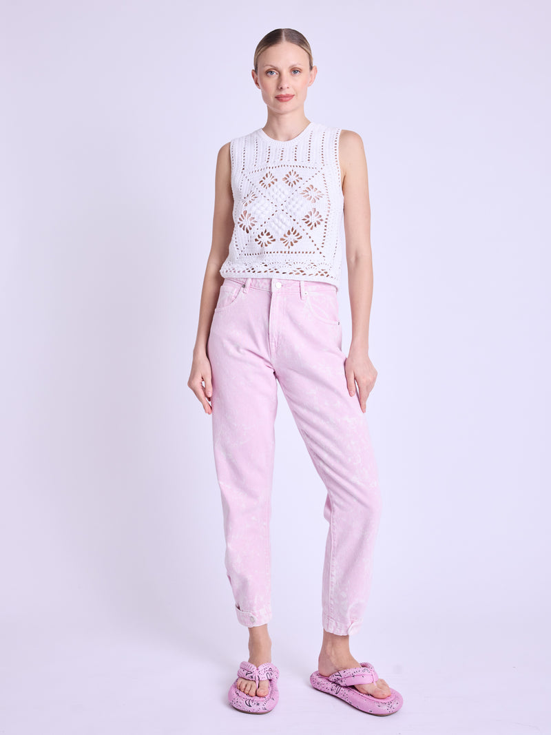 Top sin mangas de crochet con cuello redondo - Blanco roto
