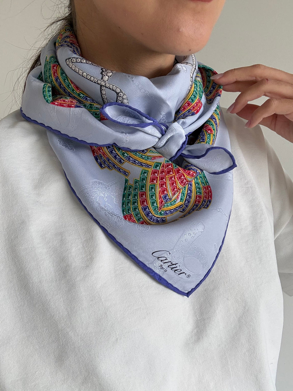 Bufanda Cartier – Estampados de plumas y cisnes multicolores