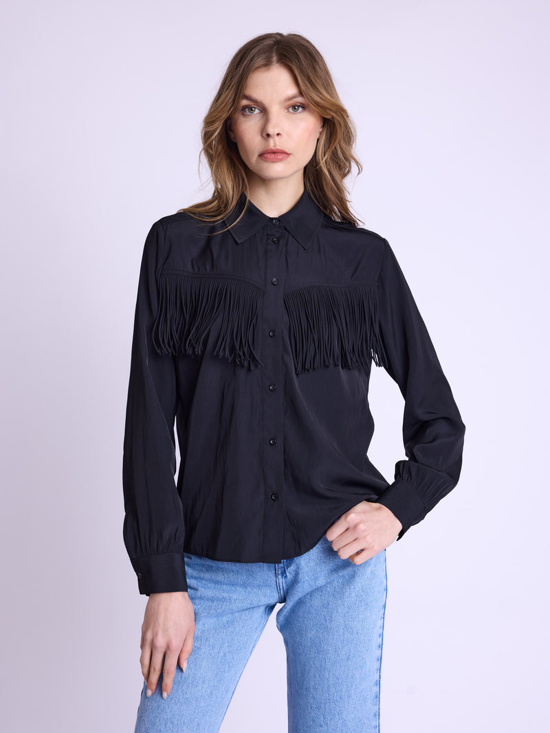 Shirt With Fringes - Black