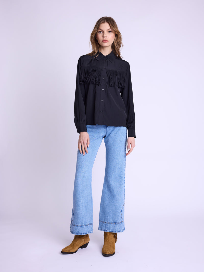 Shirt With Fringes - Black