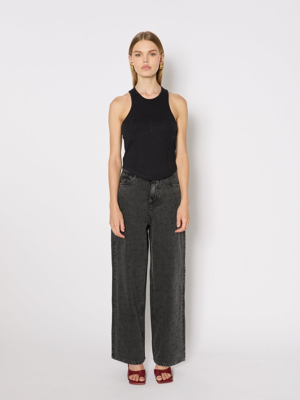 Berenice - Round Neck Corset Tank Top - Black