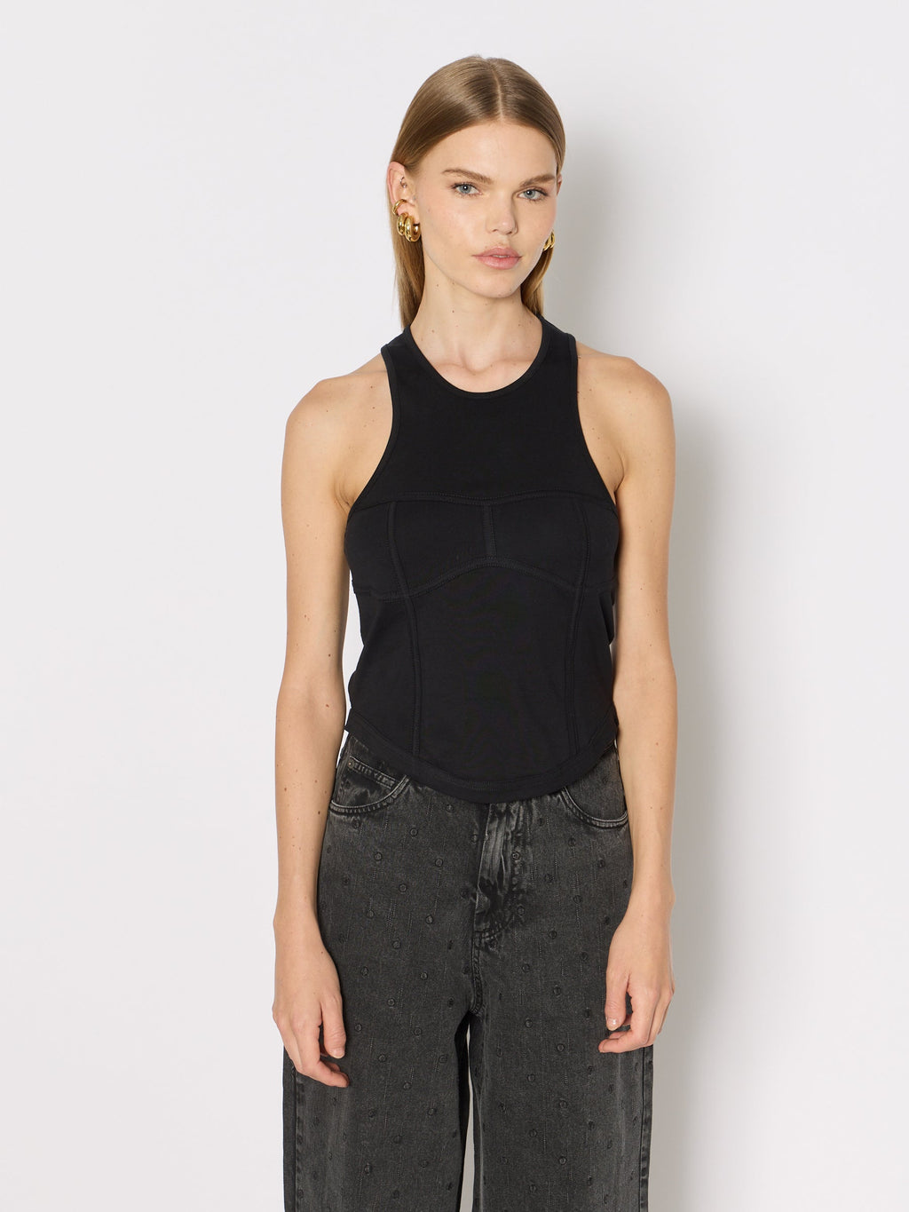 Berenice - Round Neck Corset Tank Top - Black