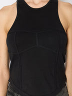 Berenice - Round Neck Corset Tank Top - Black