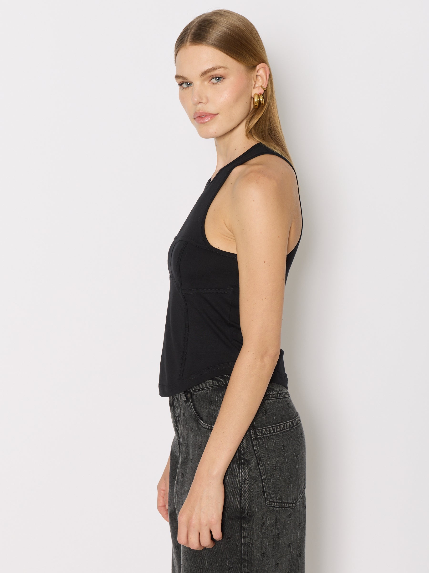 Berenice - Round Neck Corset Tank Top - Black