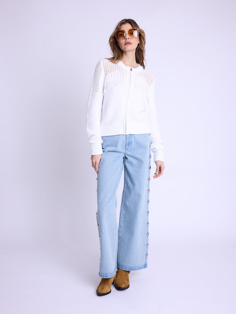 Ml Cardigan Rd Collar Fringe - Off-White