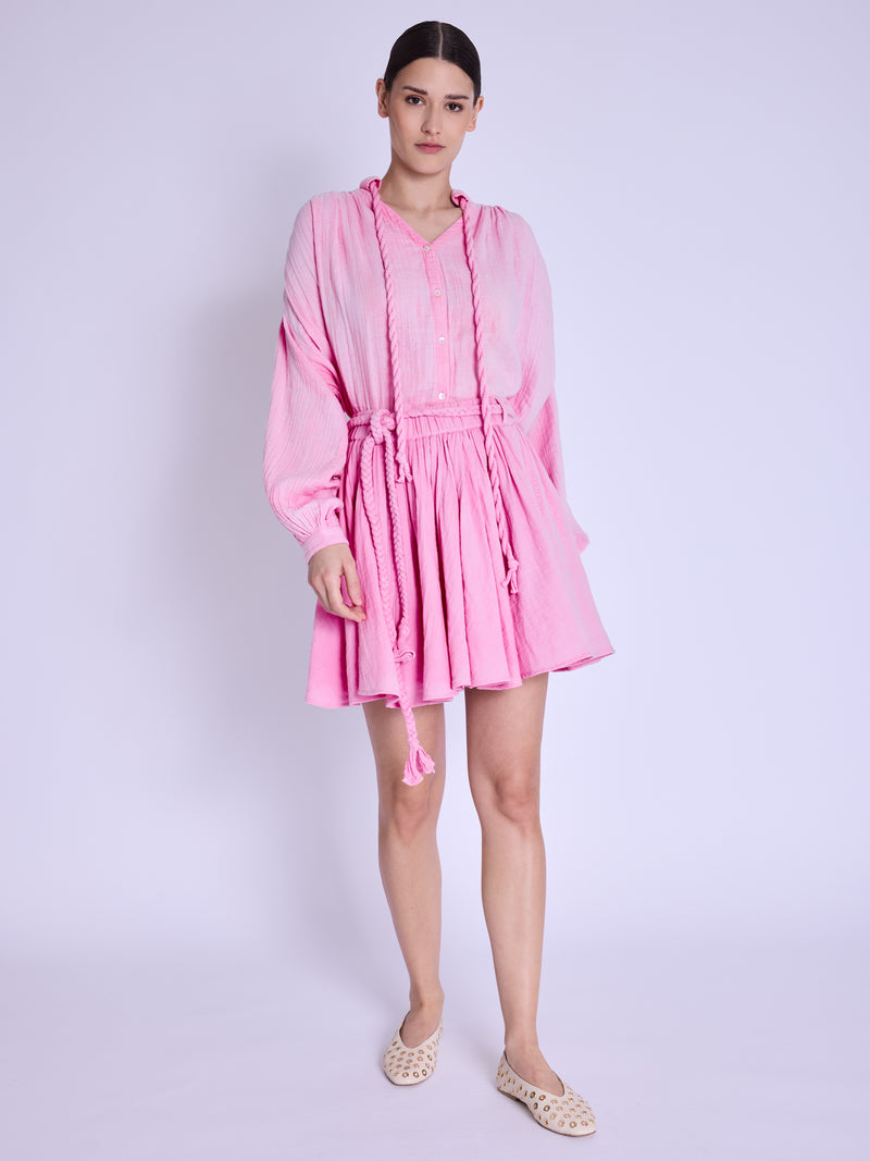Short Skirt with Braided Belt - Sweet-Pink