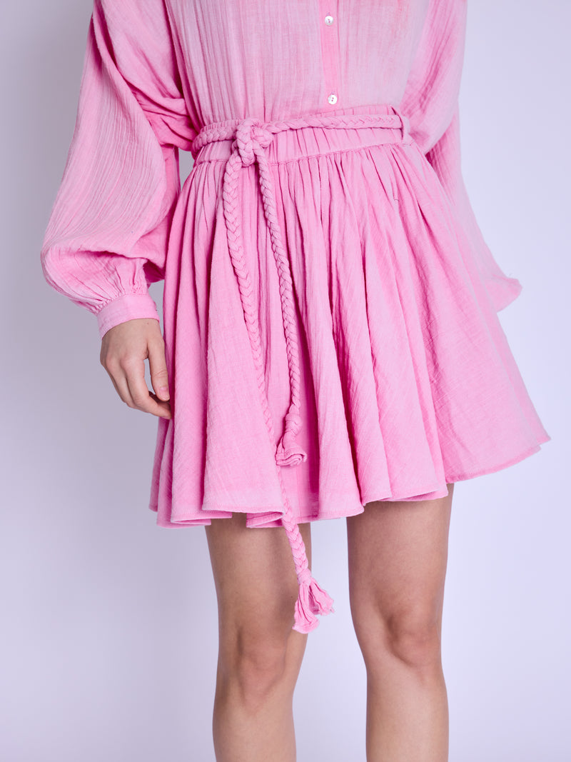 Short Skirt with Braided Belt - Sweet-Pink