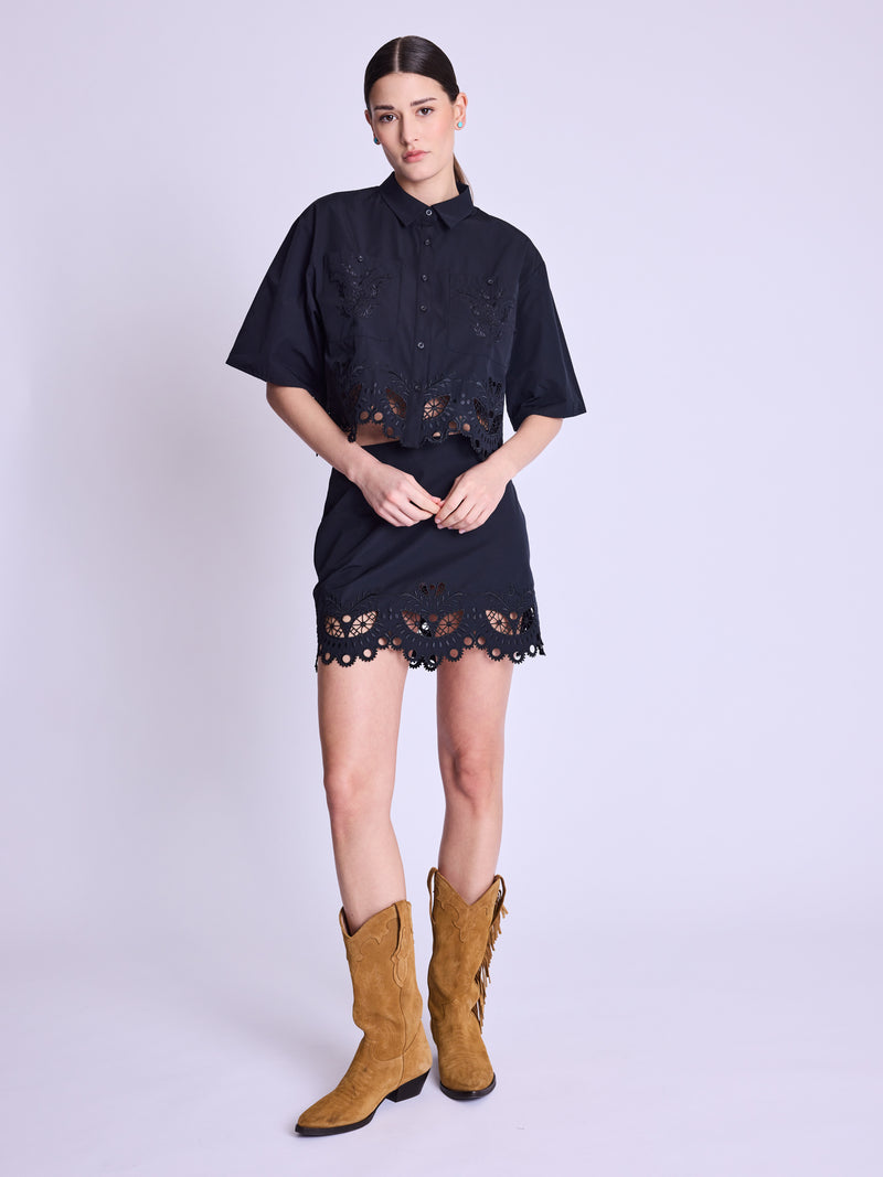 Embroidered Bottom Short Skirt - Black
