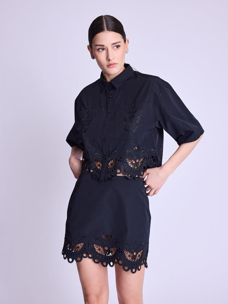 Embroidered Bottom Short Skirt - Black