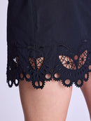 Embroidered Bottom Short Skirt - Black