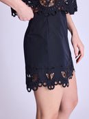 Embroidered Bottom Short Skirt - Black