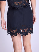 Embroidered Bottom Short Skirt - Black