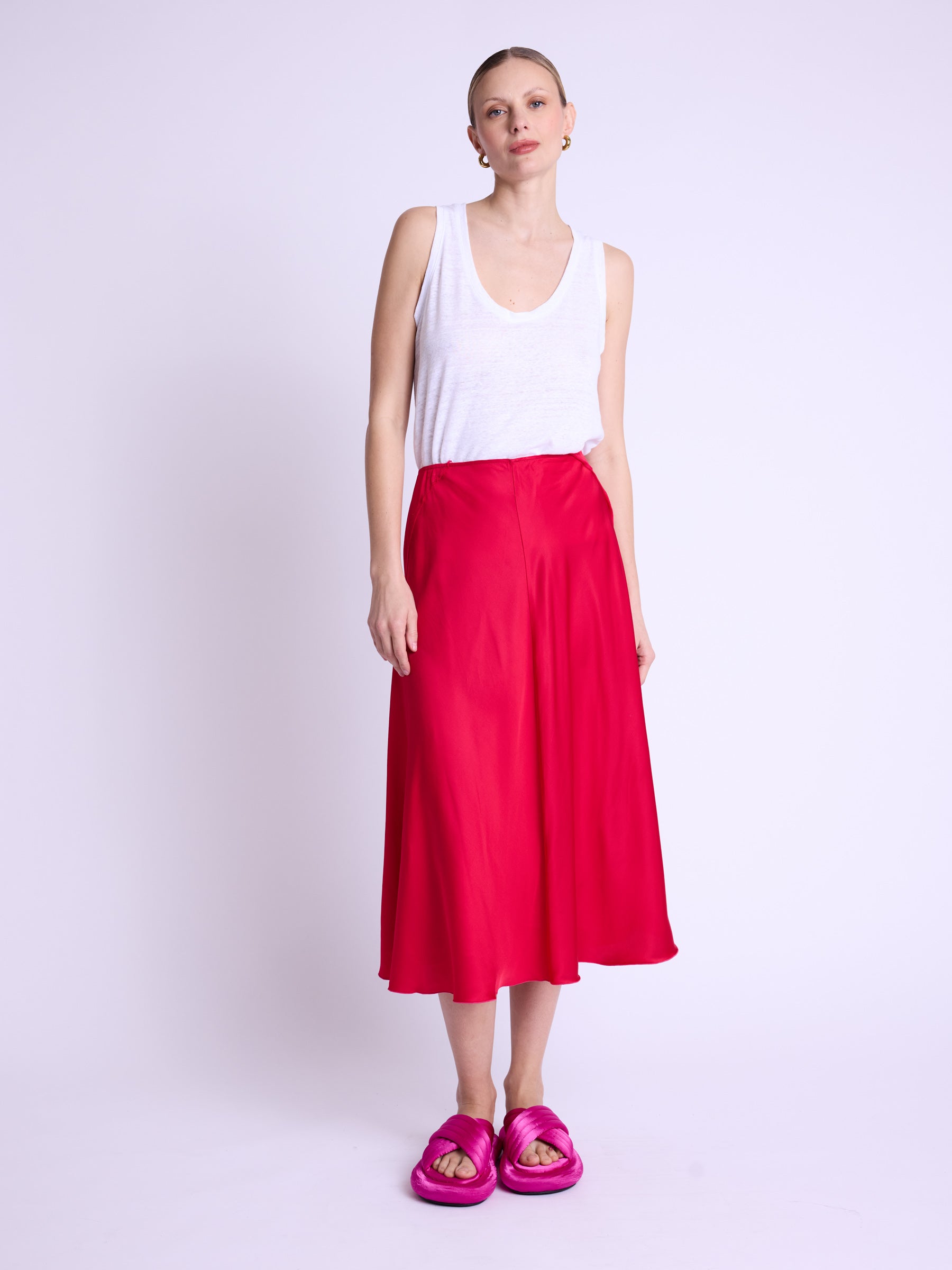 Berenice - Elasticated Waist Maxi Skirt - Fuchsia
