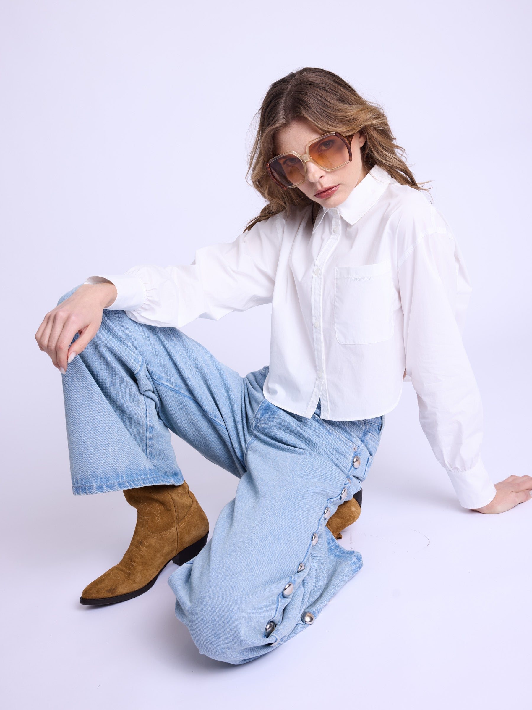 Berenice - Pantalón Flare Grandes Tachuelas Cote - Denim-Blue