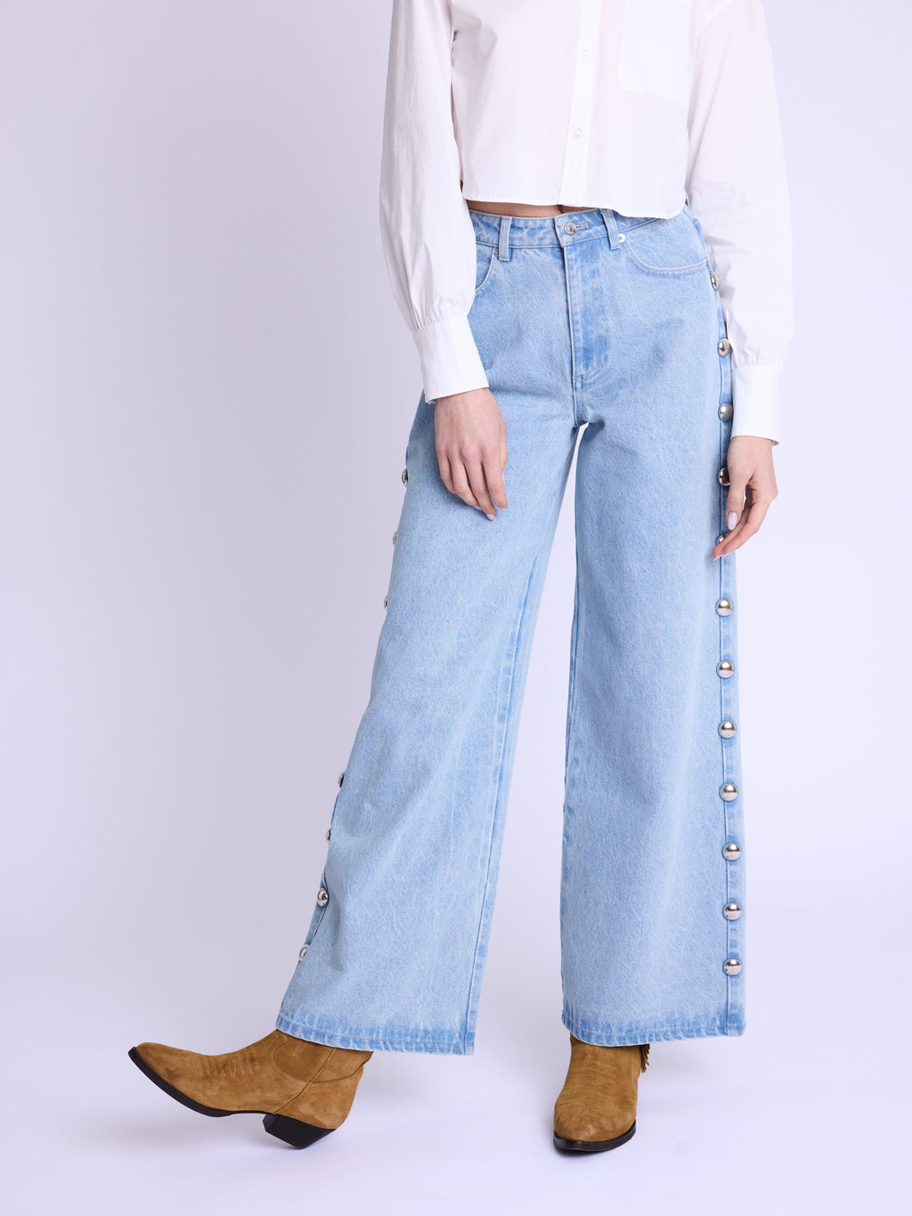 Berenice - Pantalón Flare Grandes Tachuelas Cote - Denim-Blue