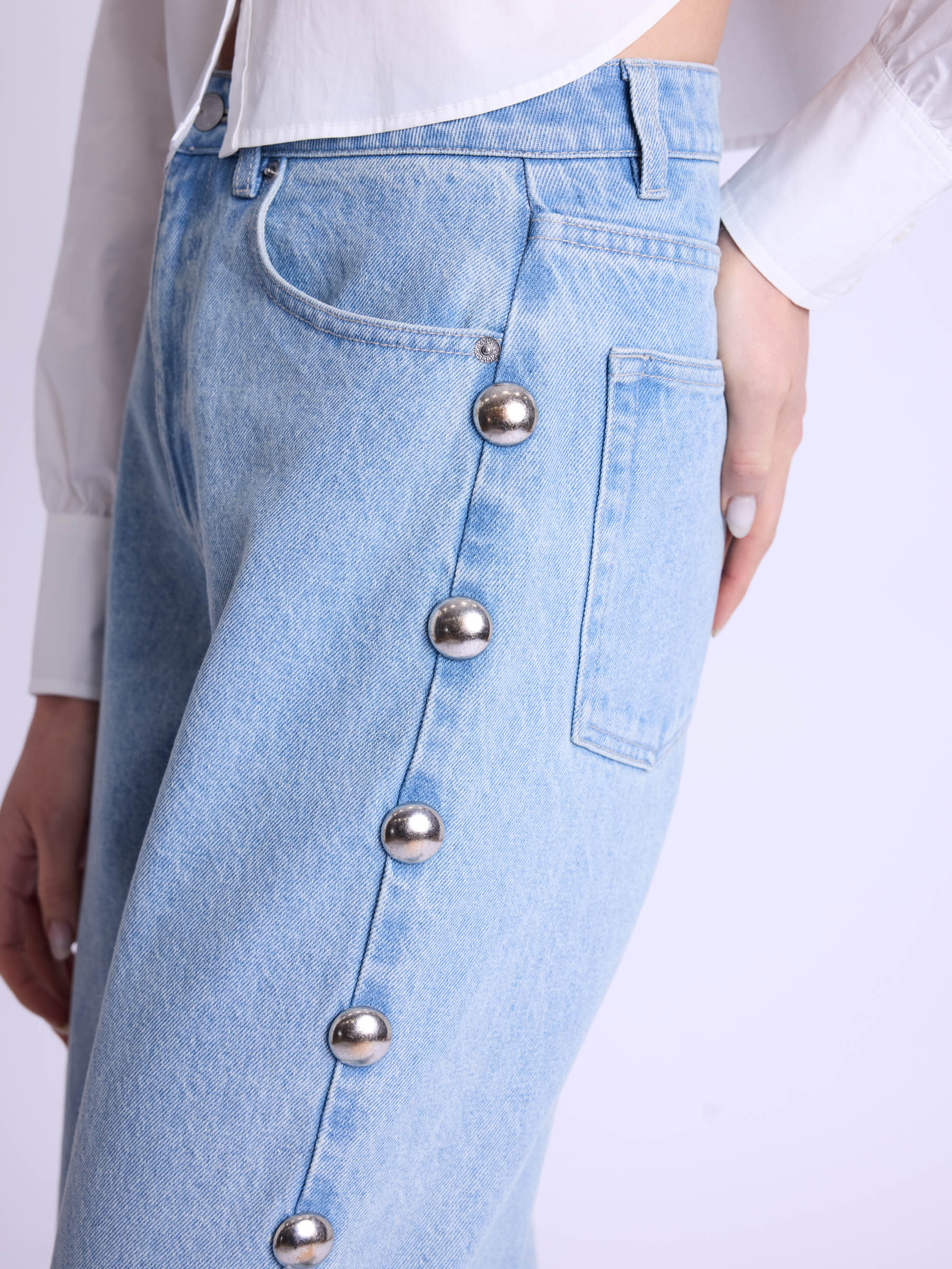 Berenice - Pantalón Flare Grandes Tachuelas Cote - Denim-Blue