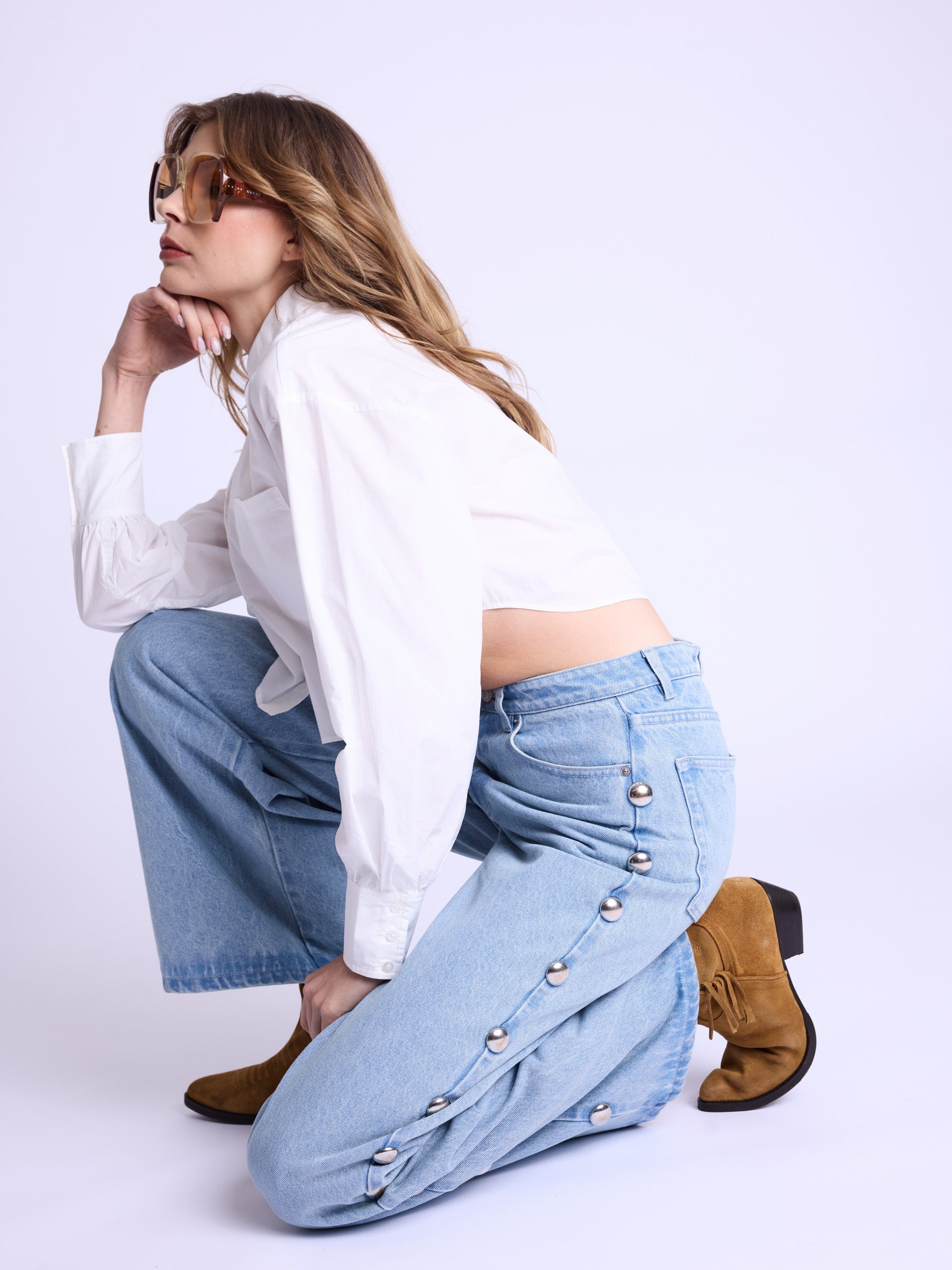 Berenice - Pantalón Flare Grandes Tachuelas Cote - Denim-Blue
