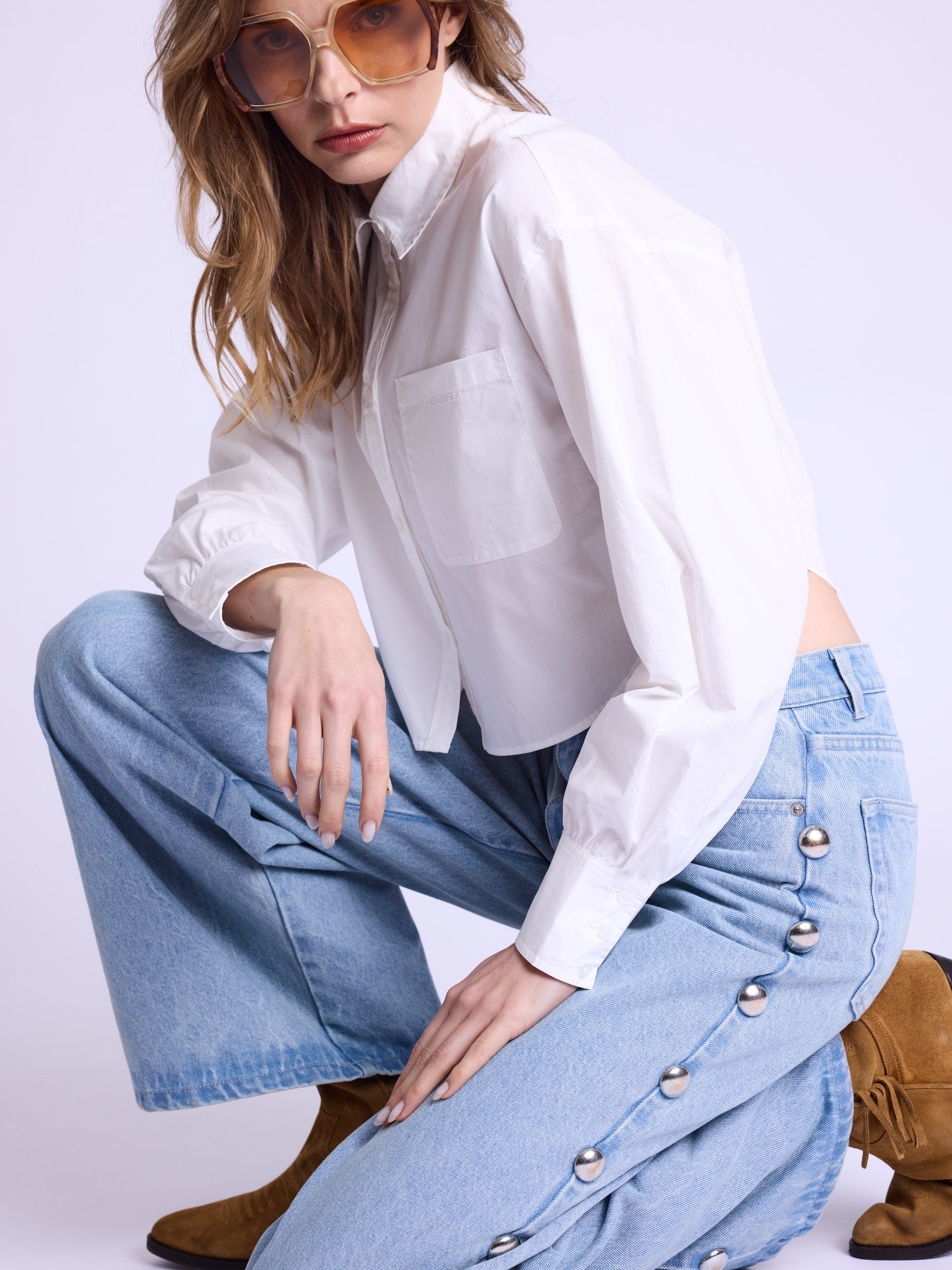 Berenice - Pantalón Flare Grandes Tachuelas Cote - Denim-Blue