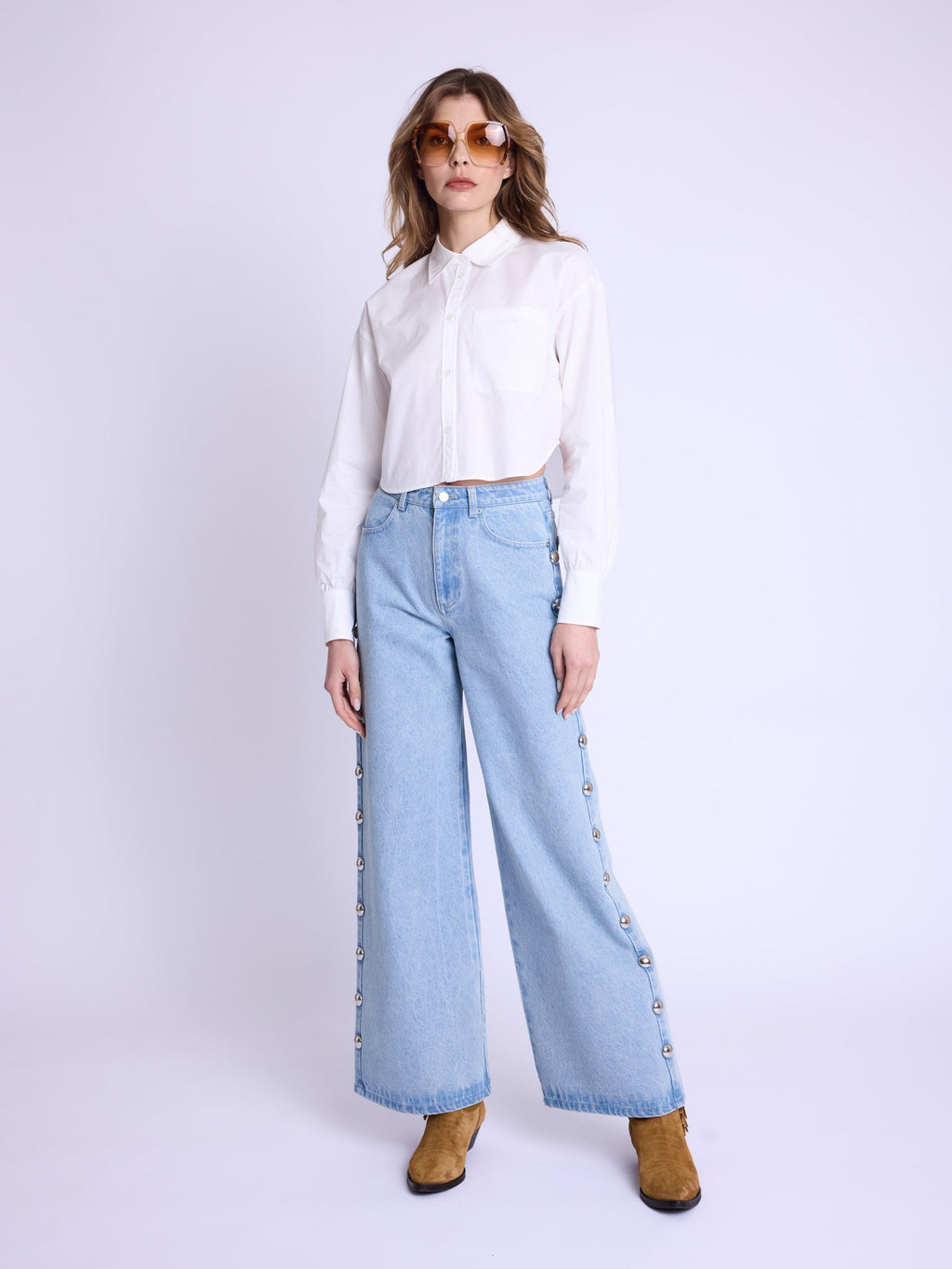 Berenice - Pantalón Flare Grandes Tachuelas Cote - Denim-Blue