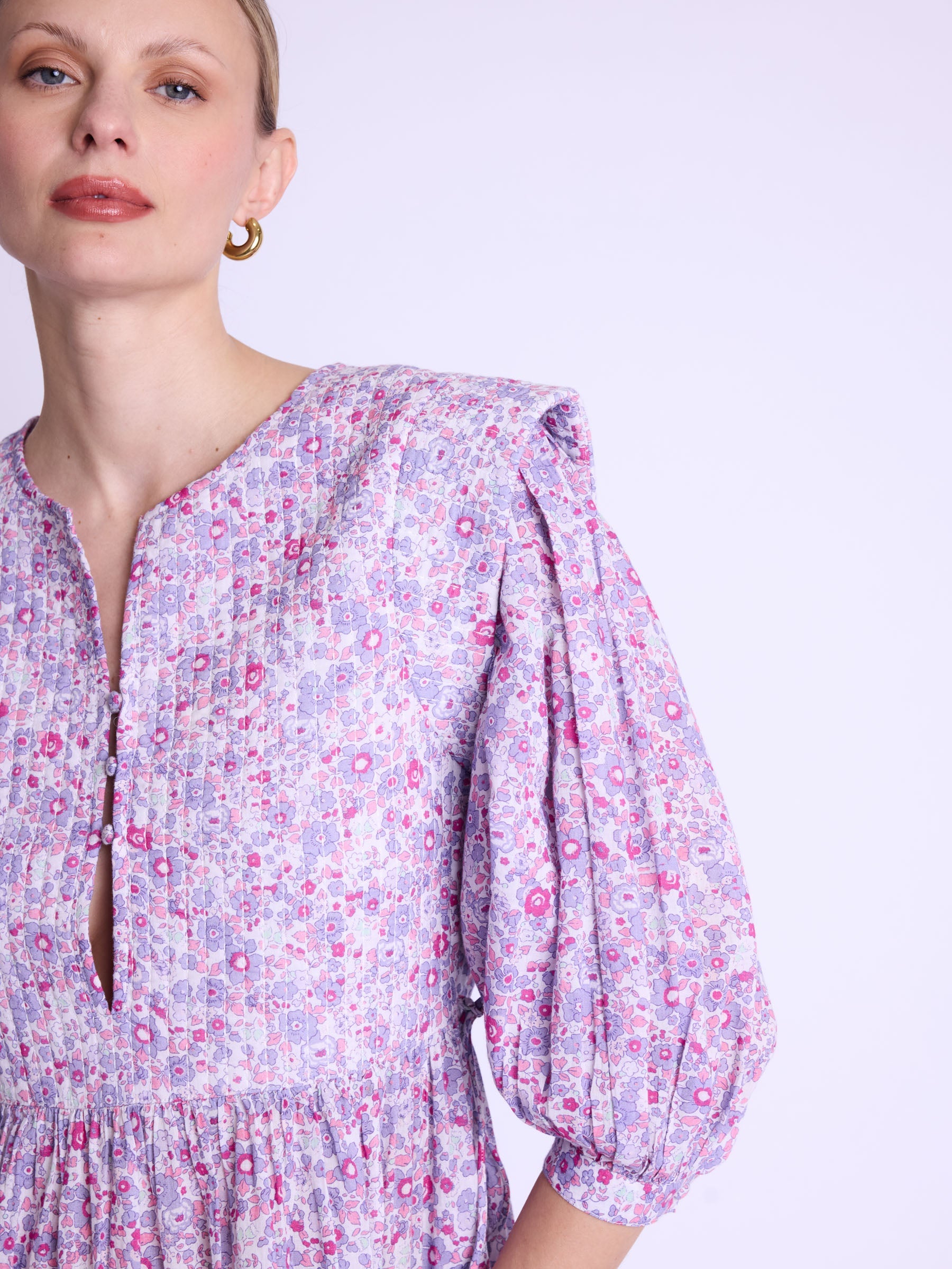 Berenice - Vestido Largo Acolchado Del - Pink-Liberty-Print