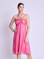 Vestido Largo Sin Cuello - Dahlia-Rosa-Estampado