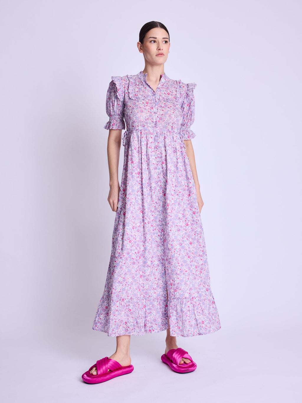 Berenice - Maxi Dress With Ribbed Drawstring - Pink-Liberty-Print