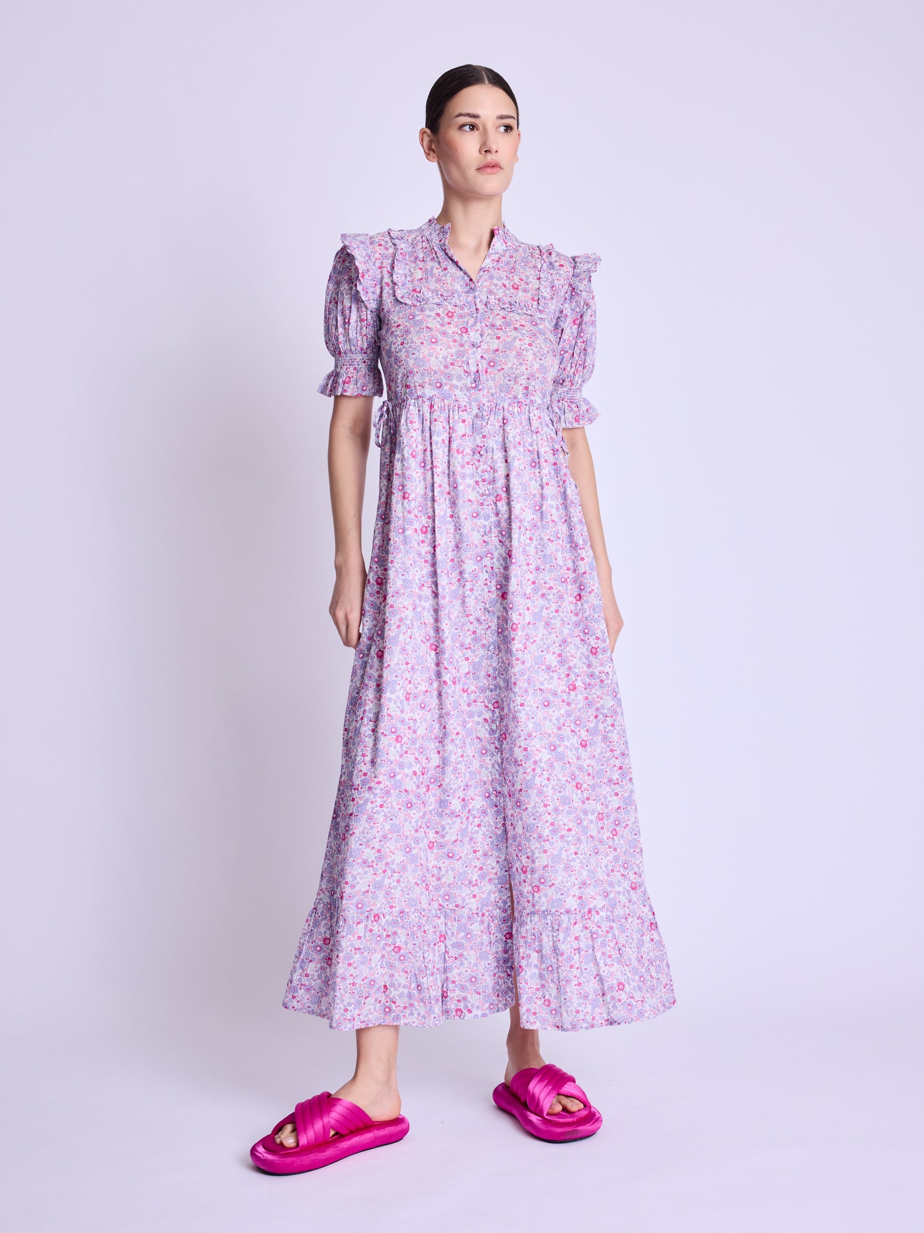 Berenice - Maxi Dress With Ribbed Drawstring - Pink-Liberty-Print