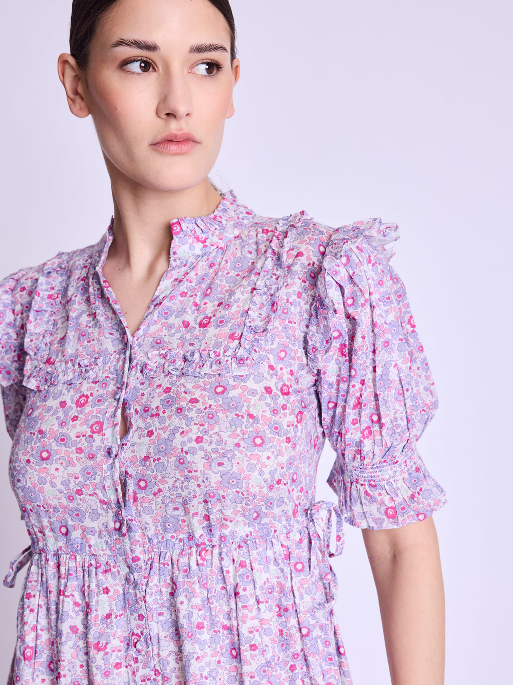 Berenice - Maxi Dress With Ribbed Drawstring - Pink-Liberty-Print
