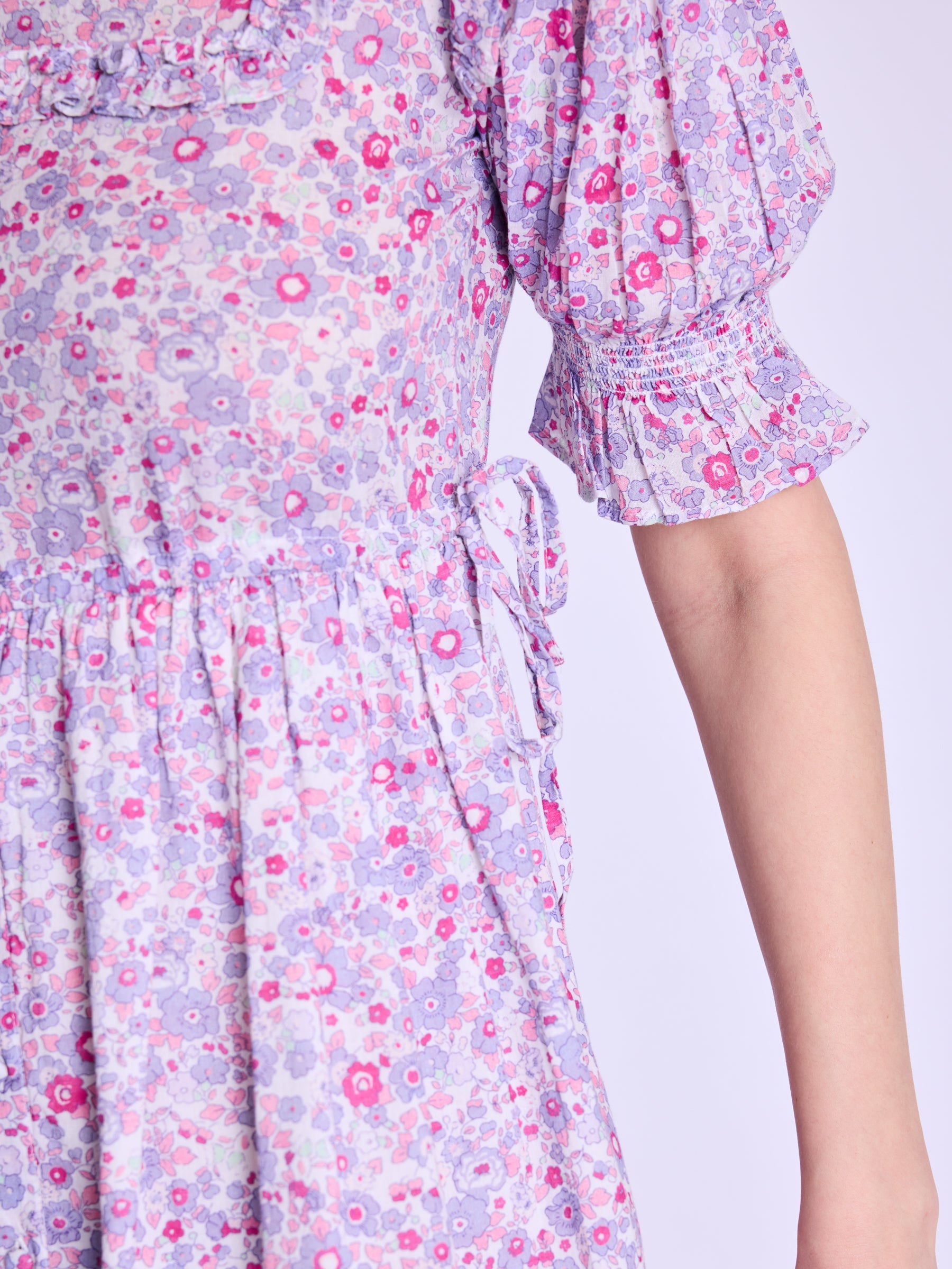 Berenice - Maxi Dress With Ribbed Drawstring - Pink-Liberty-Print