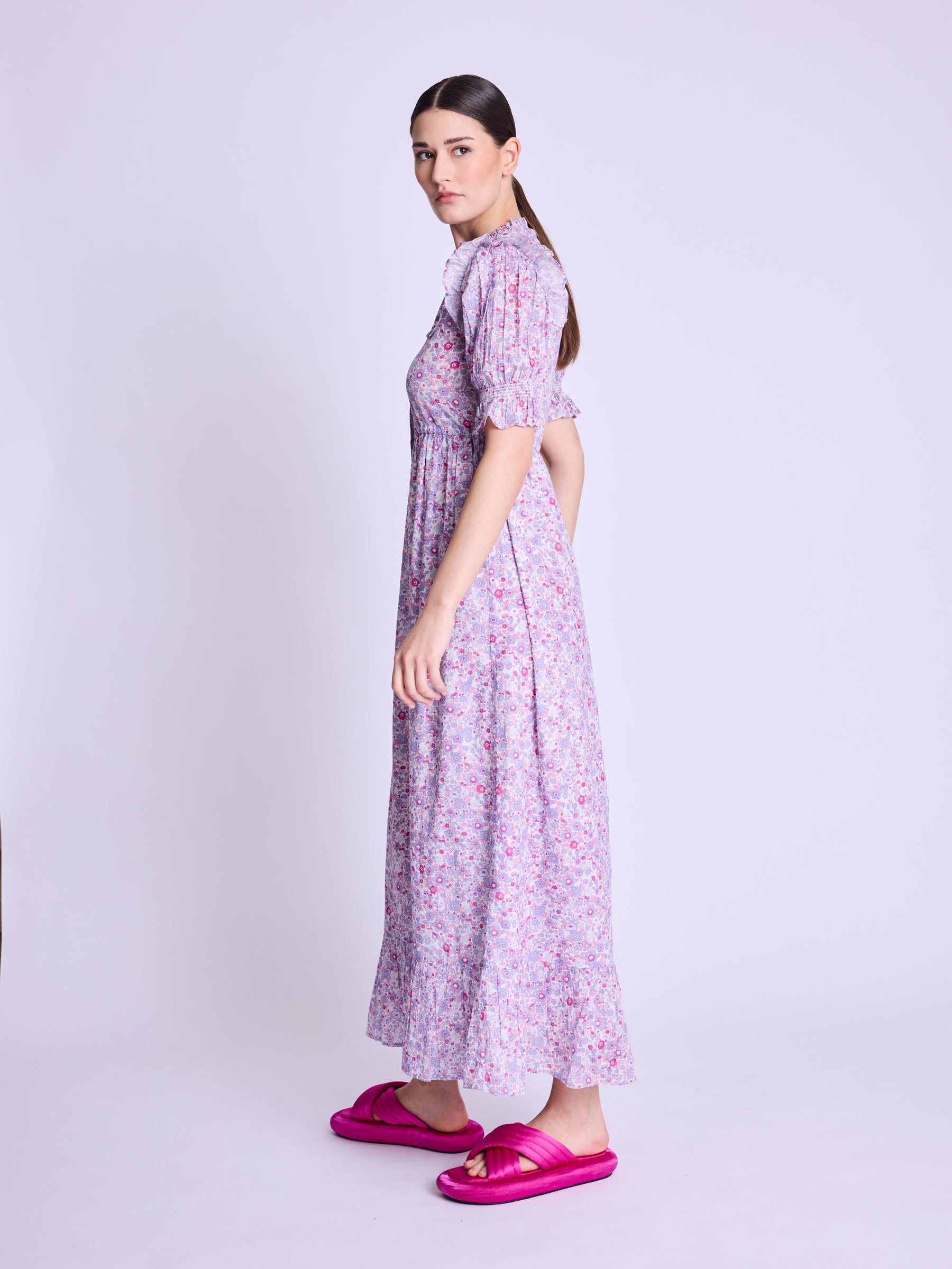 Berenice - Maxi Dress With Ribbed Drawstring - Pink-Liberty-Print