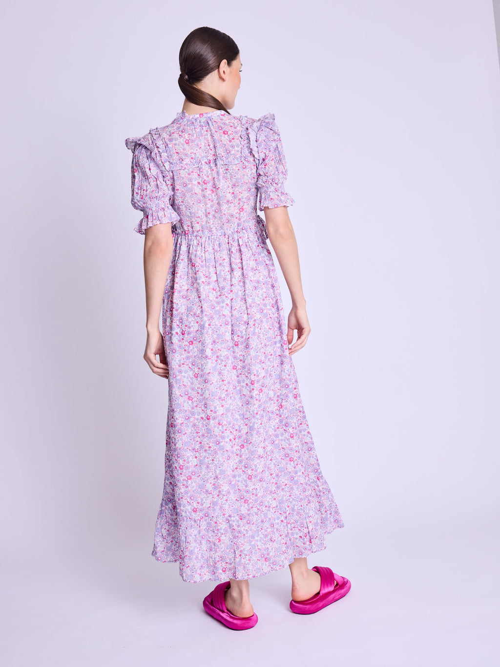 Berenice - Maxi Dress With Ribbed Drawstring - Pink-Liberty-Print