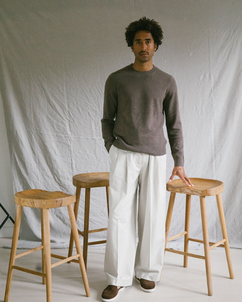 Chausson homme cuir, mocha plein pied Angarde