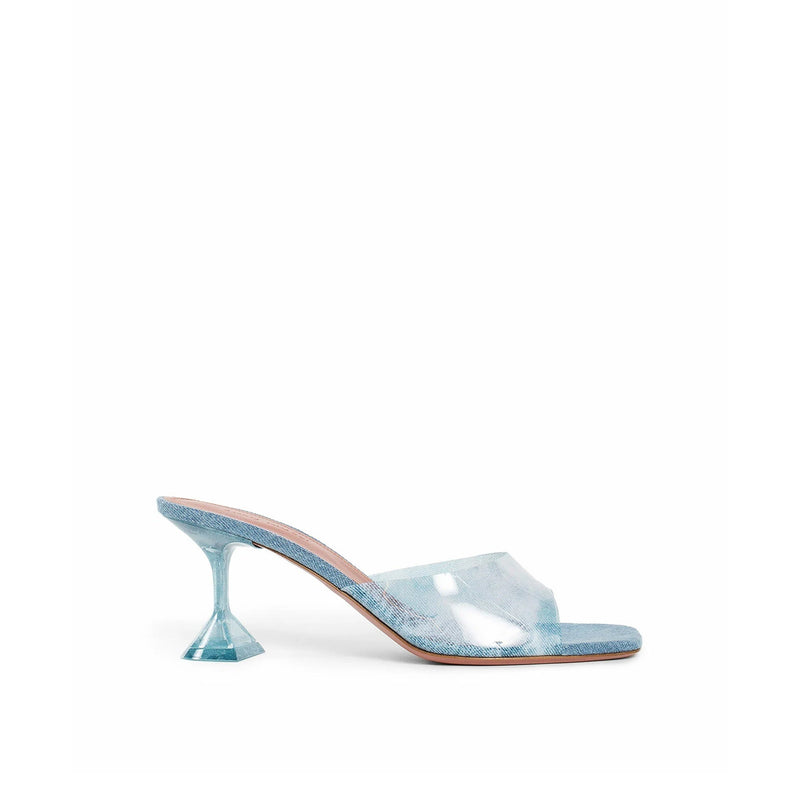 Mules - Amina Muaddi Lupita Glass Pvc Denim - Blue